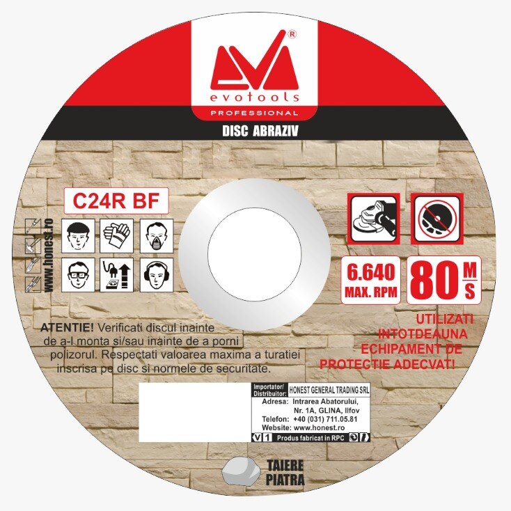 Disc Abraziv pentru Piatra EvoTools, Diametrul 230 mm, Diametrul Prindere 22.2 mm