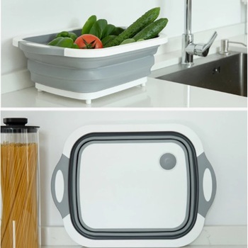 Tocator multifunctional / vas de spalare / cos fructe si legume, Ubitec ® pliabil, cu dop, 40x30x3cm, culoare alb/gri Tocator multifunctional / vas de spalare / cos fructe si legume, Ubitec ® pliabil, cu dop, 40x30x3cm, culoare alb/gri