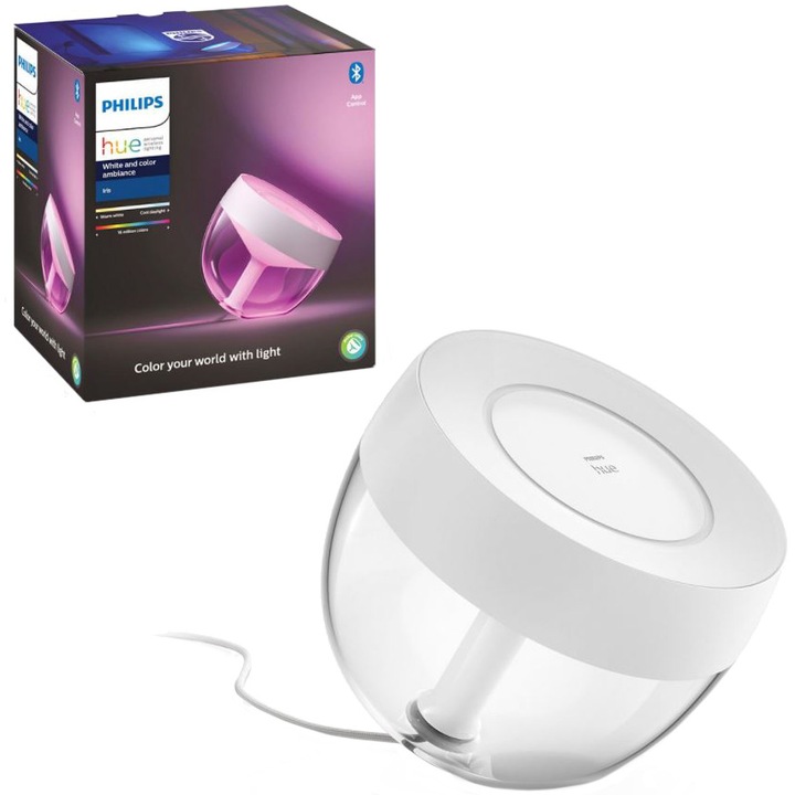 Lampa LED RGB inteligenta Philips Iris Hue Gen4, Bluetooth/Wireless, ZigBee, 8.1W, 570 lm, lumina alba si colorata, Alb, clasa energetica G