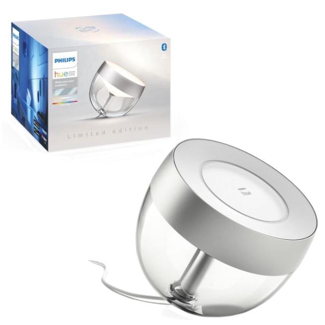 Lampa LED RGB inteligenta Philips Iris Hue Gen4, Editie limitata, Bluetooth/Wireless, ZigBee, 8.1W, 570 lm, lumina alba si colorata, Silver