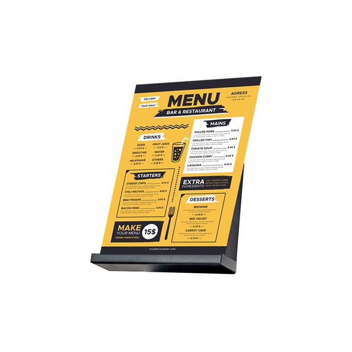 Suport Informare A4,Freestand, Negru, 26x22x15 cm