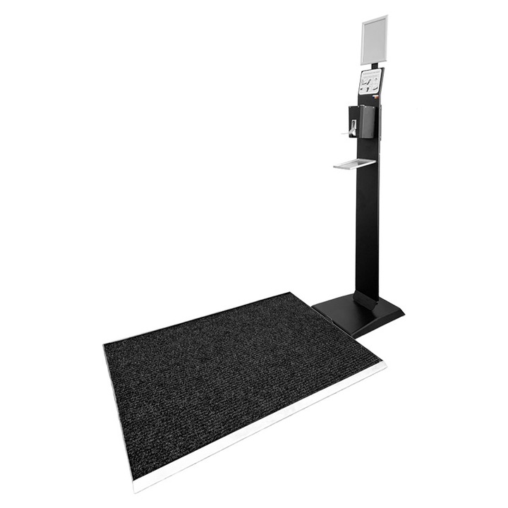 Dispenser cu Picior, fata dubla si Tava de Inox pentru Incaltaminte, Freestand Cleanstation, Negru, 180x90cm