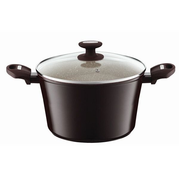 Oala inalta Ambition 24cm acoperire Qualum Basic Stone Edition Brown Stone