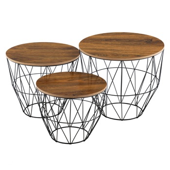 Set masute cafea cosuri metalice 3 bucati marimi diferite Padua, en.casa, metal/MDF, negru/maro, masuri diferite Set masute cafea cosuri metalice 3 bucati marimi diferite Padua, en.casa, metal/MDF, negru/maro, masuri diferite