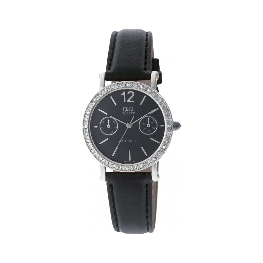 Ceas dama Q&Q casual, din piele, negru