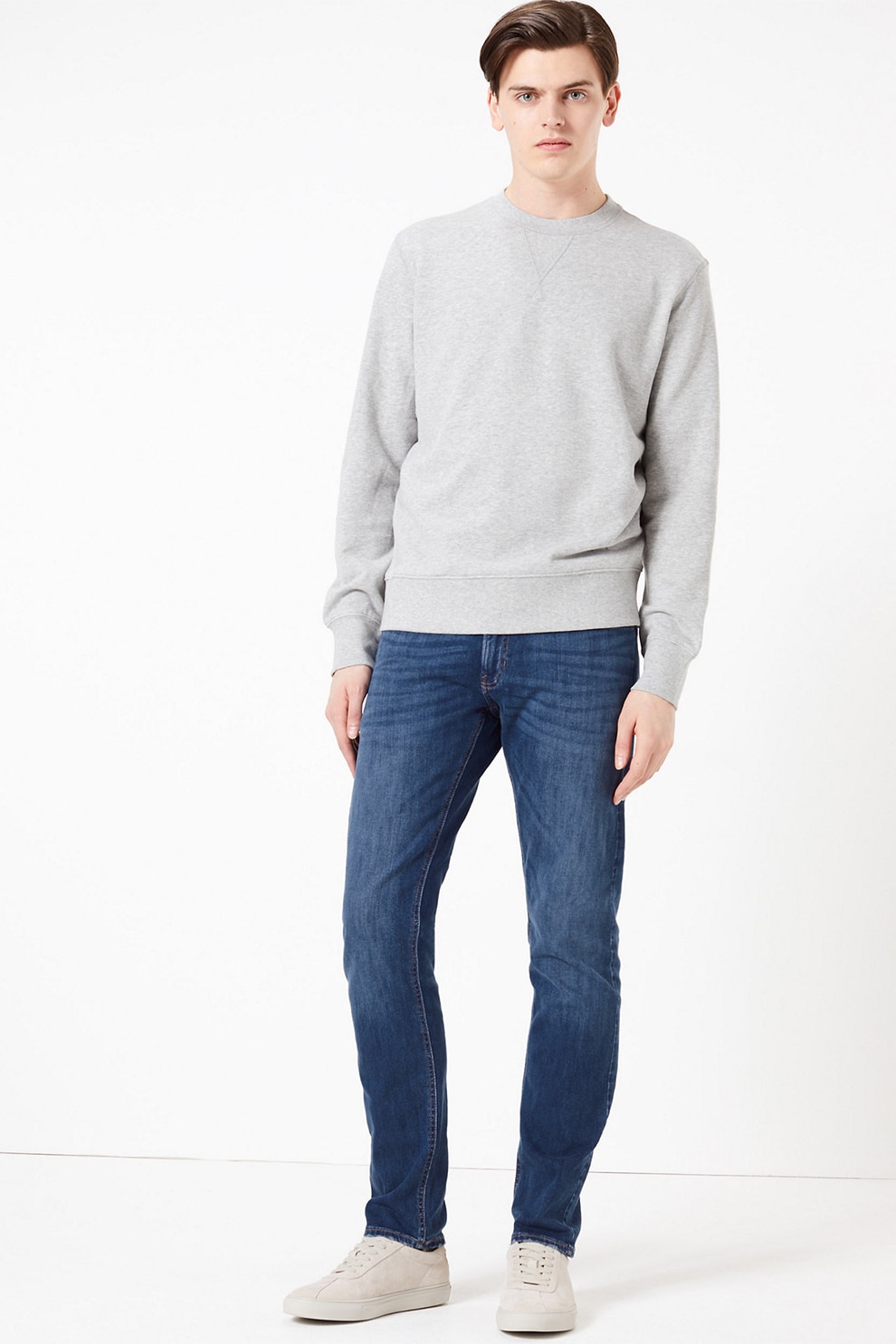 Marks & Spencer, Blugi slim fit cu talie medie, Albastru inchis