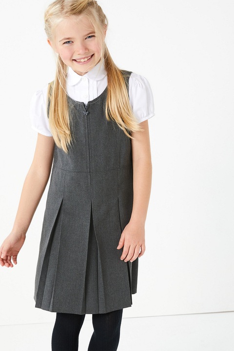 Marks & Spencer, Sarafan cu croiala in A si pliuri, Gri inchis melange