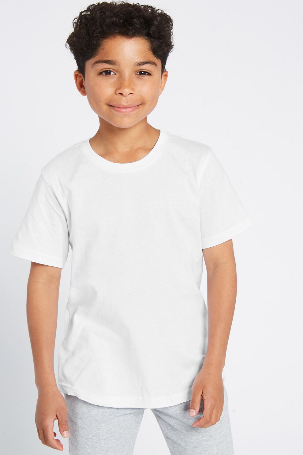 Marks & Spencer, Tricou din bumbac cu decolteu la baza gatului, Alb optic