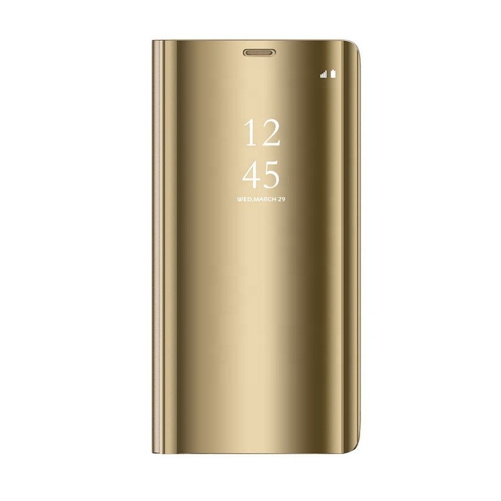 Huawei P Smart Z / Y9 Prime 2019 / Honor 9X Tok álló, aktív flip tok, oldalra nyíló, kitámasztható, mirror view case, arany