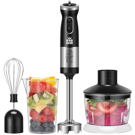 Set Blender de mana 4 in 1 ForMe, 700W, 2 viteze, Functie turbo, Cana 500 ml, Tocator 600 ml, Negru