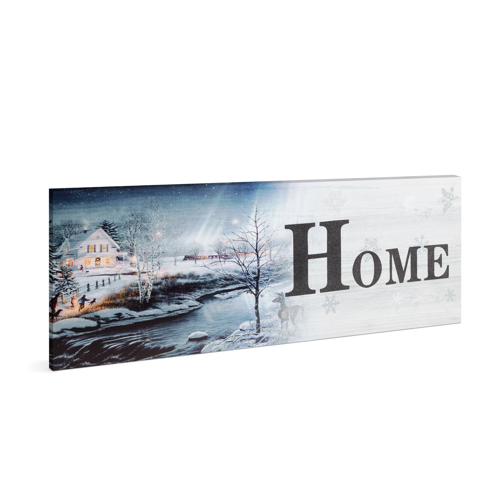 Tablou cu LED-uri Home - winter landscape, Family, 2 x AA, 30 x 70 cm, Multicolor