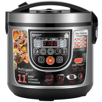 Multicooker ForMe, 11 programe, 860W, 5L, Afisaj cu LED, Functie Keep Warm, Temporizare, Reglare a temperaturii, Negru Multicooker ForMe, 11 programe, 860W, 5L, Afisaj cu LED, Functie Keep Warm, Temporizare, Reglare a temperaturii, Negru