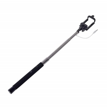 Selfie stick extensibil 108 cm, cablu audio Jack 3.5 mm, culoare negru/argintiu, Pufo Selfie stick extensibil 108 cm, cablu audio Jack 3.5 mm, culoare negru/argintiu, Pufo