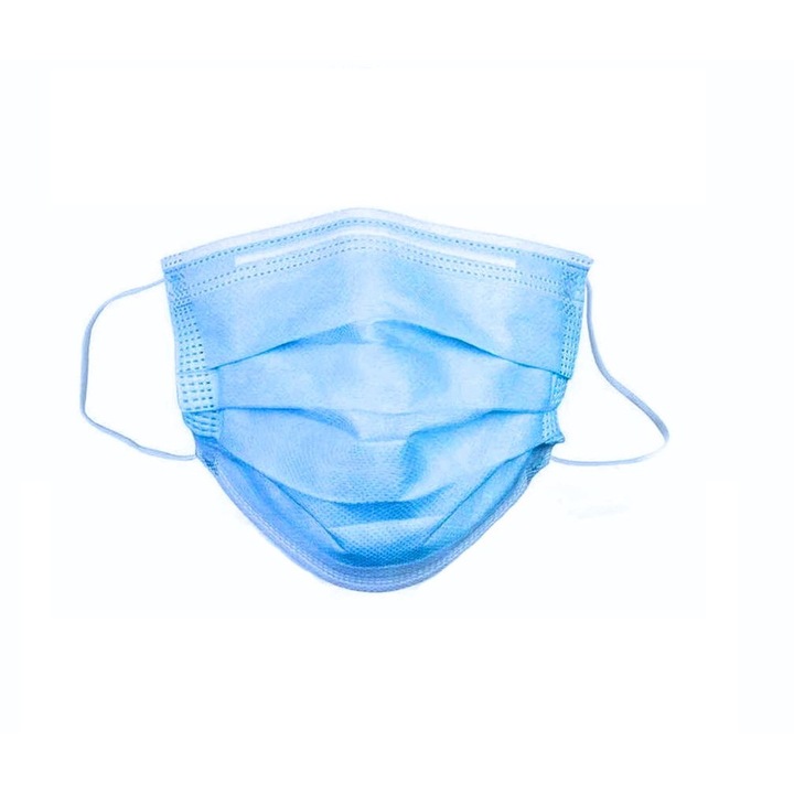 Set 50 bucati masti chirurgicale cu elastic, clasa I, 3 pliuri 3 straturi, albastre