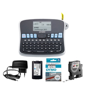 Aparat de etichetat LabelManager 360D QWERTY si 1 caseta etichete profesionale D1, 12mm x 7m, negru/alb, S0879480, 45013 Aparat de etichetat LabelManager 360D QWERTY si 1 caseta etichete profesionale D1, 12mm x 7m, negru/alb, S0879480, 45013