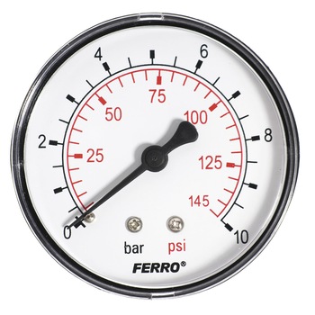 Manometru Ferro 63 mm D 1/4 axial 0-10 bar, montaj axial Manometru Ferro 63 mm D 1/4 axial 0-10 bar, montaj axial