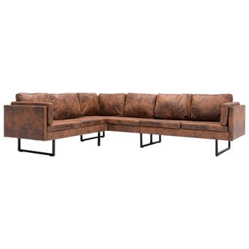 Canapea coltar vidaXL, Piele artificiala, 255 x 199,5 x 62,5 cm, Maro Canapea coltar vidaXL, Piele artificiala, 255 x 199,5 x 62,5 cm, Maro