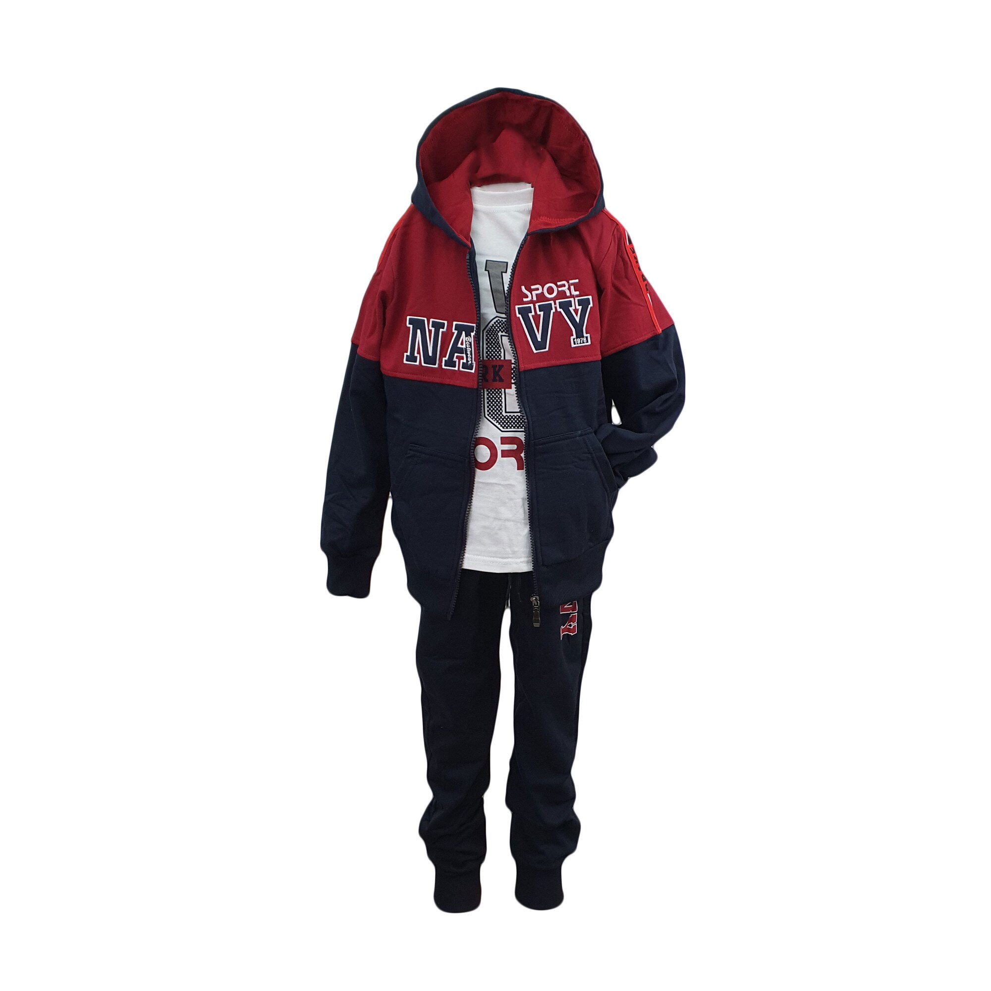 Trening model Sport Navy, trei piese grena-bleumarin, marime 104 cm, varsta 4 ani