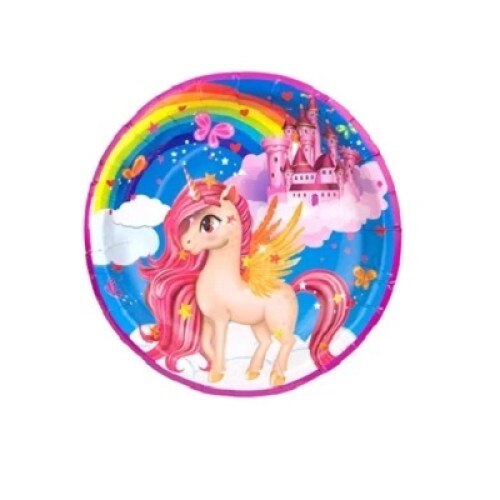Set 10 farfurii de carton 23 cm Unicorn, roz