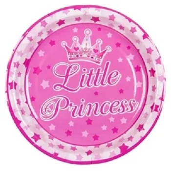 Set 6 farfurii de carton 18 cm Little princess, roz Set 6 farfurii de carton 18 cm Little princess, roz