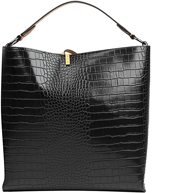 Geanta shopper de dama, Manila Grace, Felicia B033EM, Piele ecologica, Neagra, 41x30x16 cm