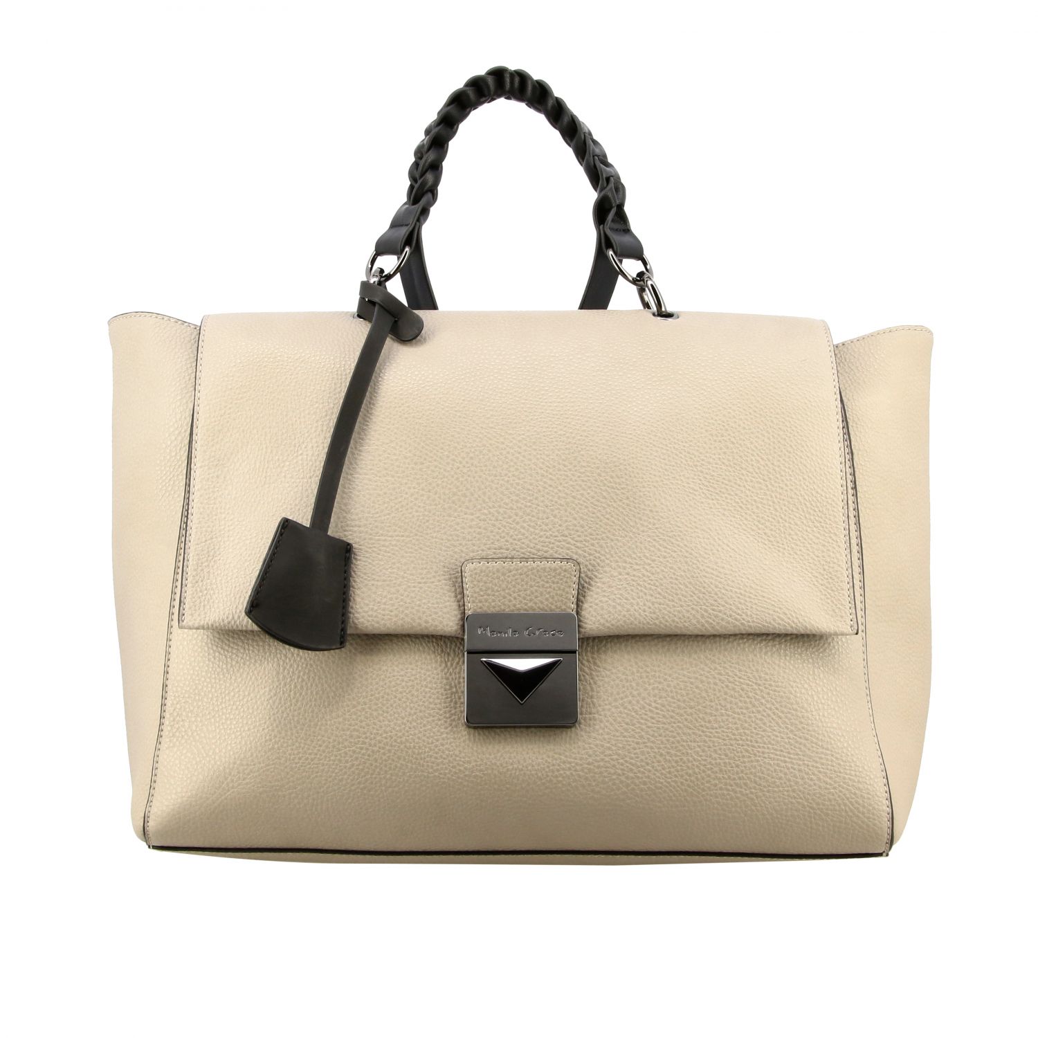 Geanta de mana de dama, Manila Grace, Bea B076EU, Piele ecologica, Gri, 43x30x16 cm