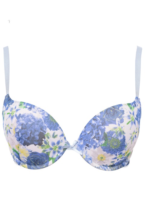 Sutien cu push-up model floral Intimamoda, Alb/Albastru deschis