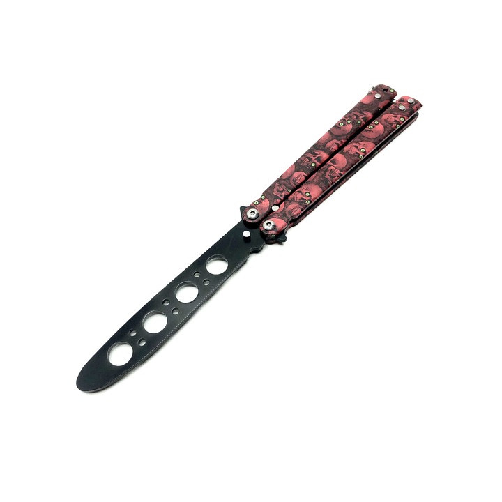 Briceag Butterfly Skull pentru antrenament, fara tais, 22 cm, rosu