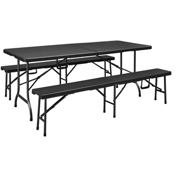 Set masa plianta + 2 banci pliabile gradina/terasa/curte, Kring Banquette, metal/plastic Set masa plianta + 2 banci pliabile gradina/terasa/curte, Kring Banquette, metal/plastic