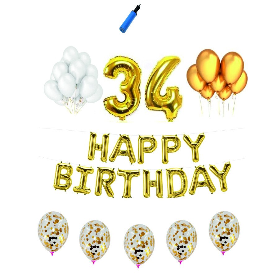 Set complet Happy Birthday , 34 ani, auriu