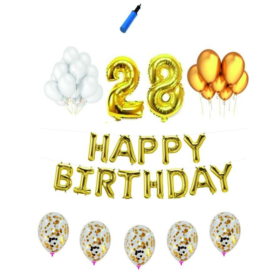 Set complet Happy Birthday , 28 ani, auriu