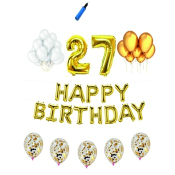 Set complet Happy Birthday , 27 ani, auriu Set complet Happy Birthday , 27 ani, auriu