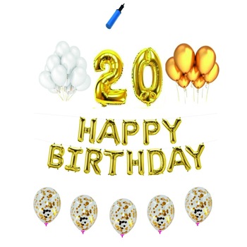 Set complet Happy Birthday , 20 ani, auriu Set complet Happy Birthday , 20 ani, auriu