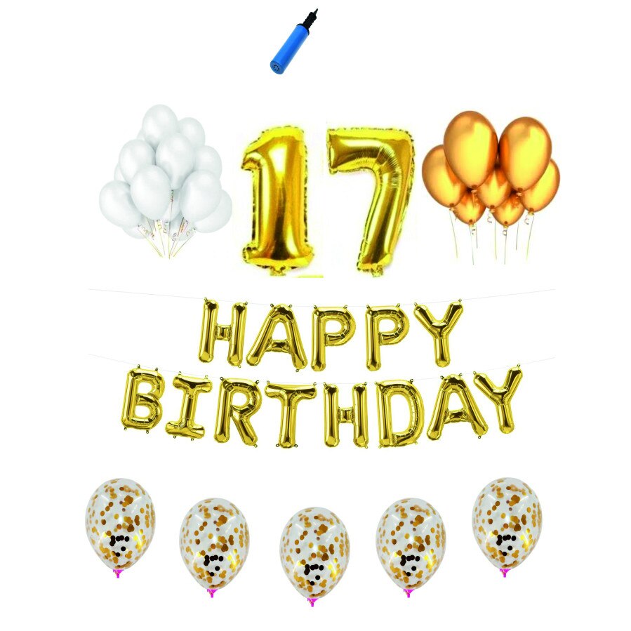 Set complet Happy Birthday , 17 ani, auriu