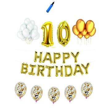 Set complet Happy Birthday , 10 ani, auriu Set complet Happy Birthday , 10 ani, auriu