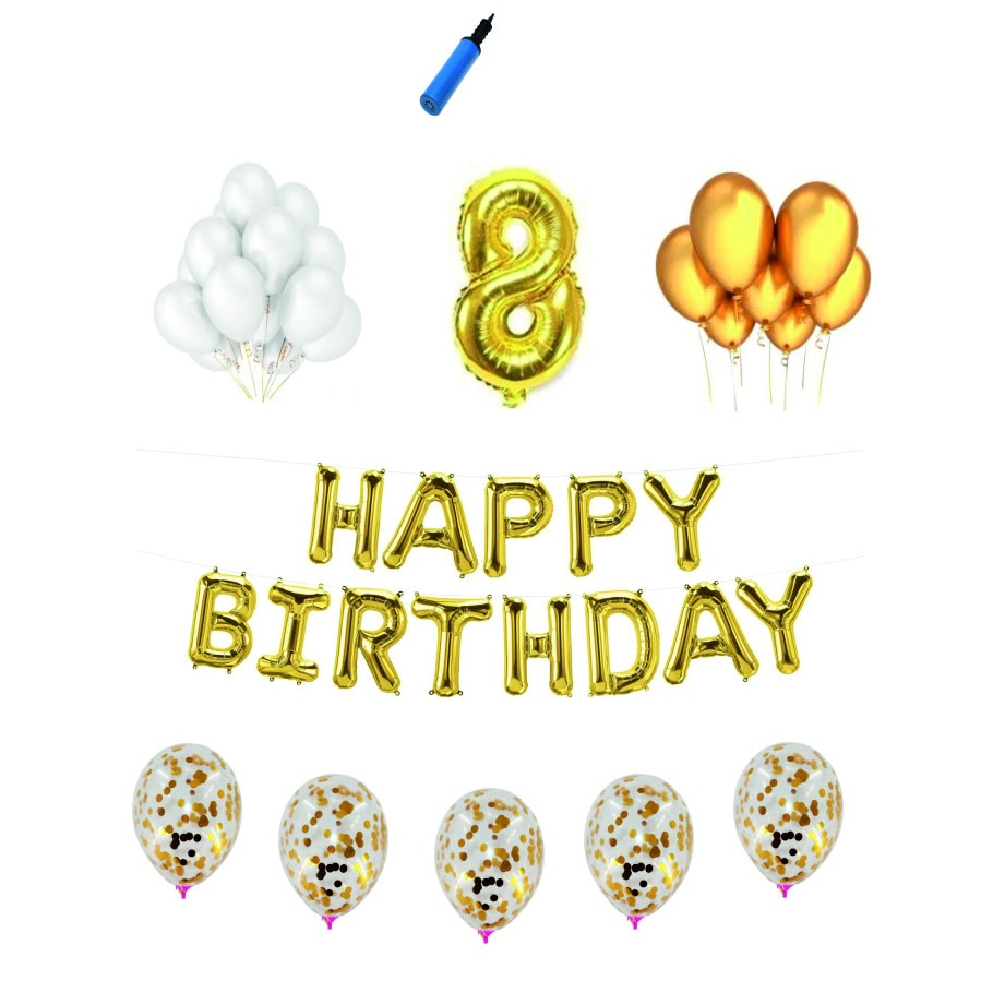Set complet Happy Birthday , 8 ani, auriu