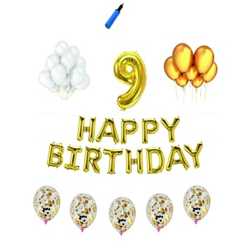 Set complet Happy Birthday , 9 ani, auriu Set complet Happy Birthday , 9 ani, auriu