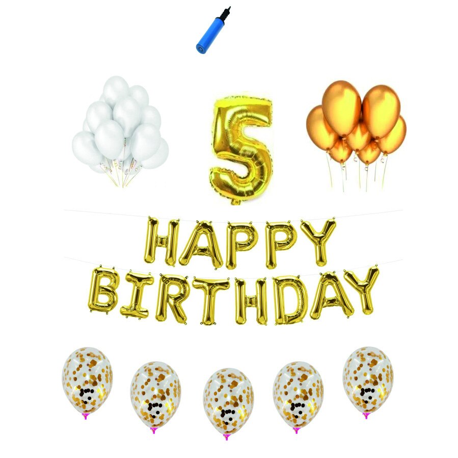 Set complet Happy Birthday , 5 ani, auriu