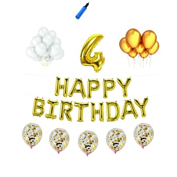 Set complet Happy Birthday , 4 ani, auriu Set complet Happy Birthday , 4 ani, auriu
