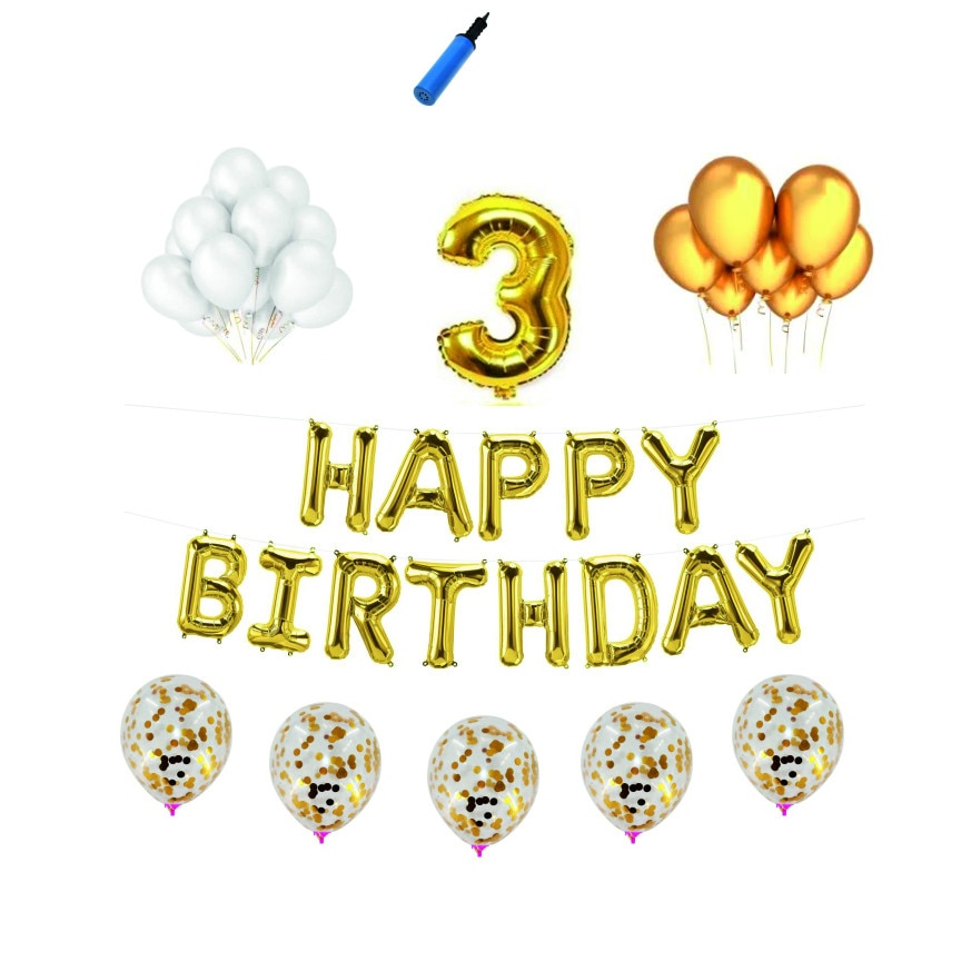 Set complet Happy Birthday , 3 ani, auriu
