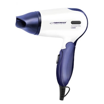 Uscator de Par electric cu Putere 1200 W, 2 Setari pentru Temperatura & Flux de Aer, Maner Pliabil, Ideal pentru calatorii, Design Ergonomic, Culoare Alb/Albastru Uscator de Par electric cu Putere 1200 W, 2 Setari pentru Temperatura & Flux de Aer, Maner Pliabil, Ideal pentru calatorii, Design Ergonomic, Culoare Alb/Albastru