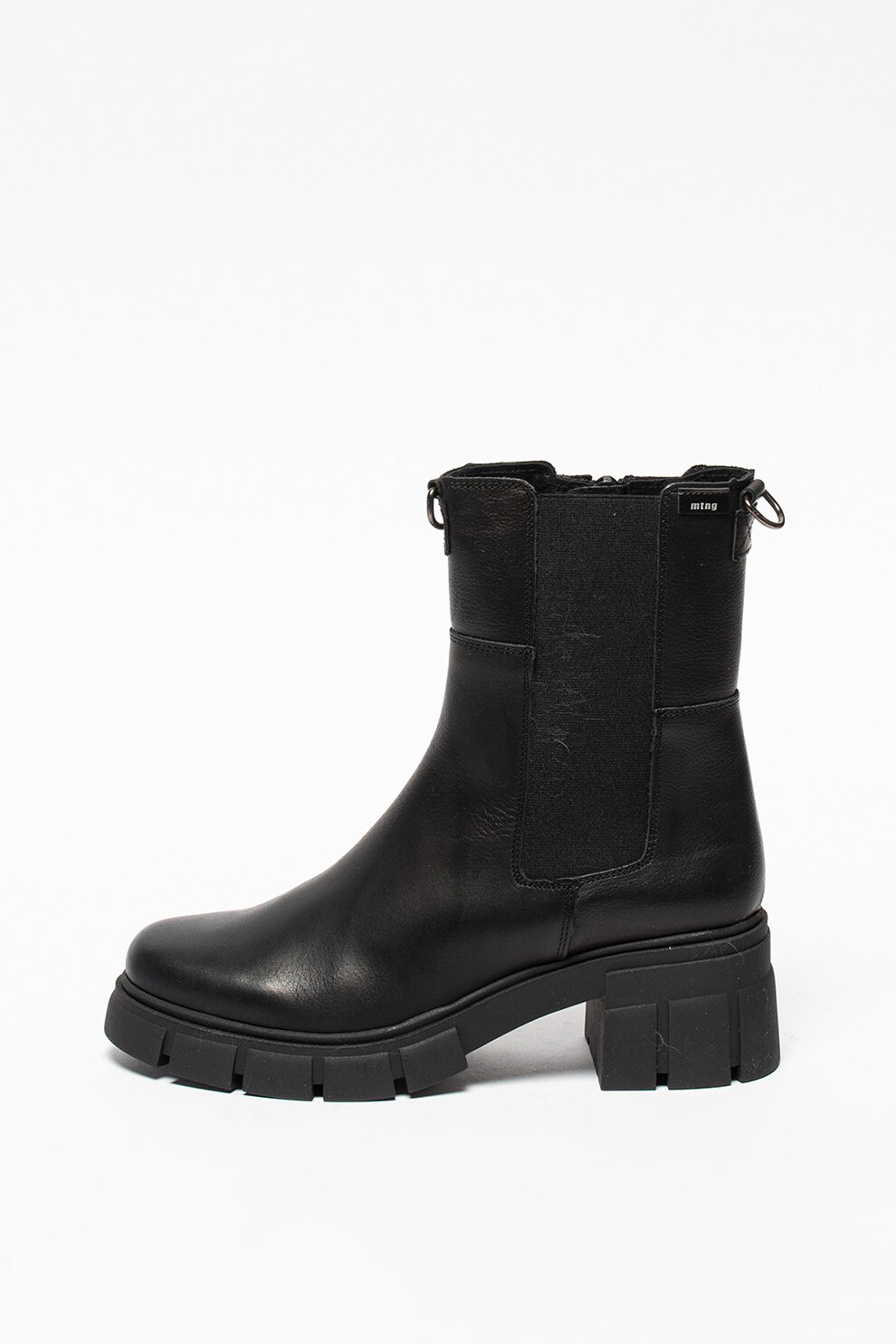MTNG, Ghete Chelsea din piele cu toc masiv, Negru, 40