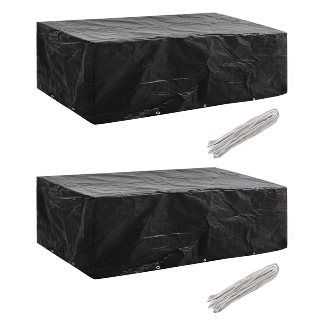 Husa mobilier gradina 2 buc cu 10 ocheti vidaXL, Plastic, 300 x 140 x 90 cm, Negru