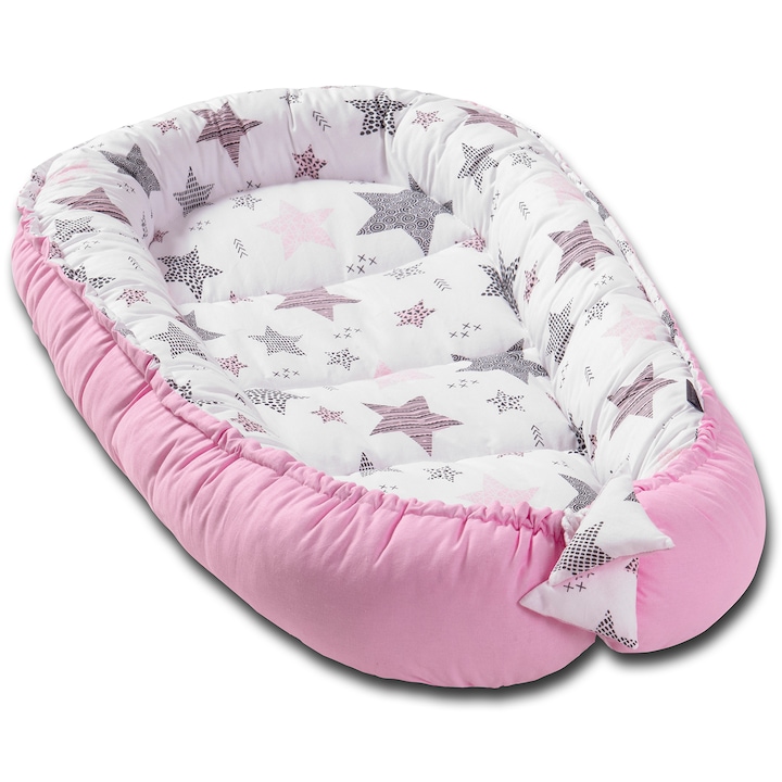 Бебешка подложка Kidizi Baby Nest Cocoon Pink Stars, Калъф 100% памук, 90x50 см