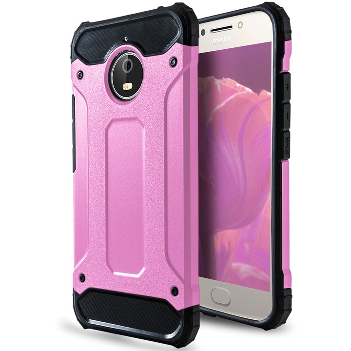 Husa de protectie pentru Motorola Moto E4, TPU/Plastic, Roz/Negru
