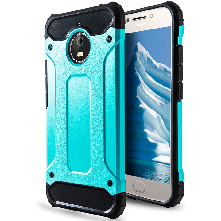 Husa de protectie pentru Motorola Moto E4, TPU/Plastic, Turcoaz/Negru