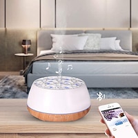 Difuzor Aromaterapie Ultrasonic,Bluetooth, difuzor pentru muzica cu ulei essential LittleDomi, Temporizator, Control Smartphone,400ml,Alb+Stejar Deschis