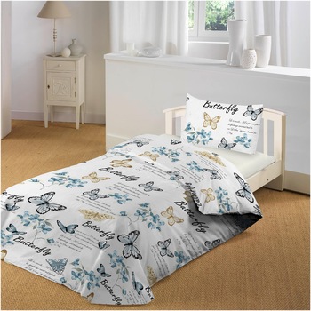 Lenjerie de pat, 3 piese, Kring Butterfly, pentru o persoana , 132 TC, 100% bumbac, Multicolor Lenjerie de pat, 3 piese, Kring Butterfly, pentru o persoana , 132 TC, 100% bumbac, Multicolor