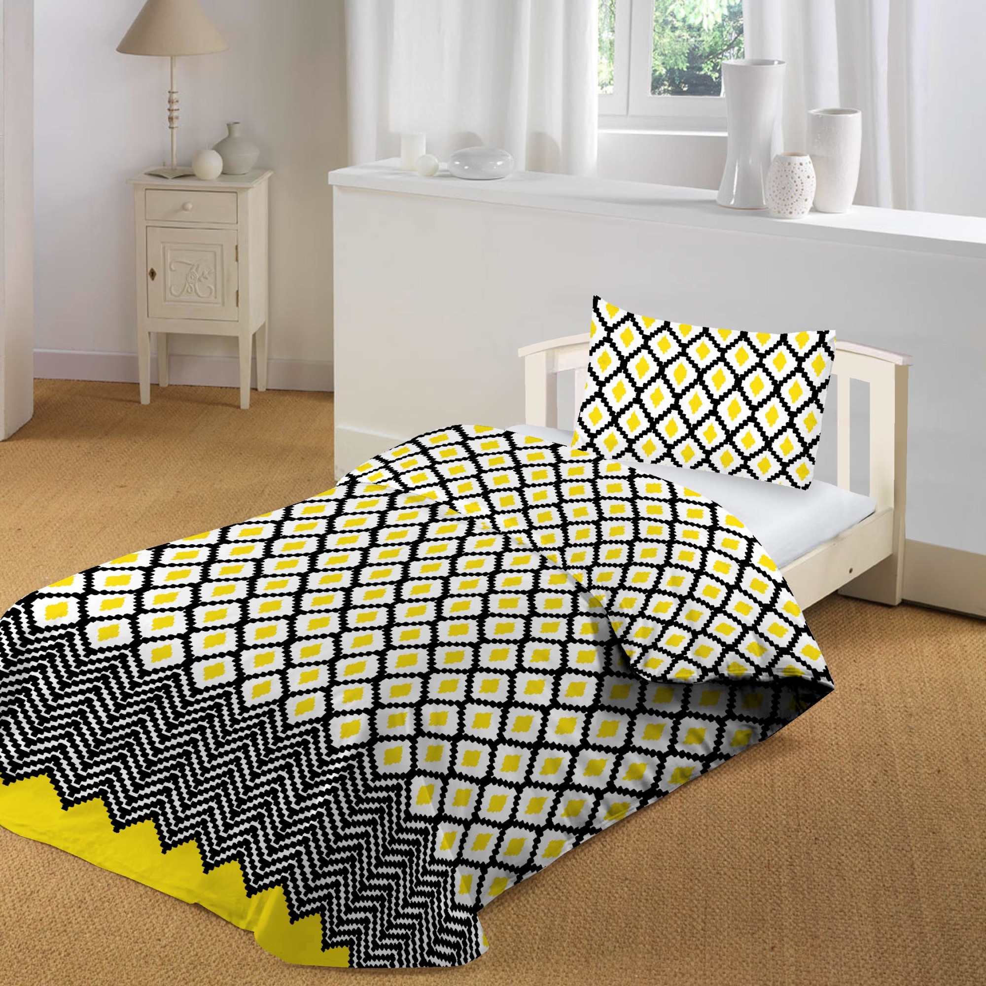 Lenjerie de pat, 3 piese, Kring Decord, pentru o persoana , 132 TC, 100% bumbac, Multicolor