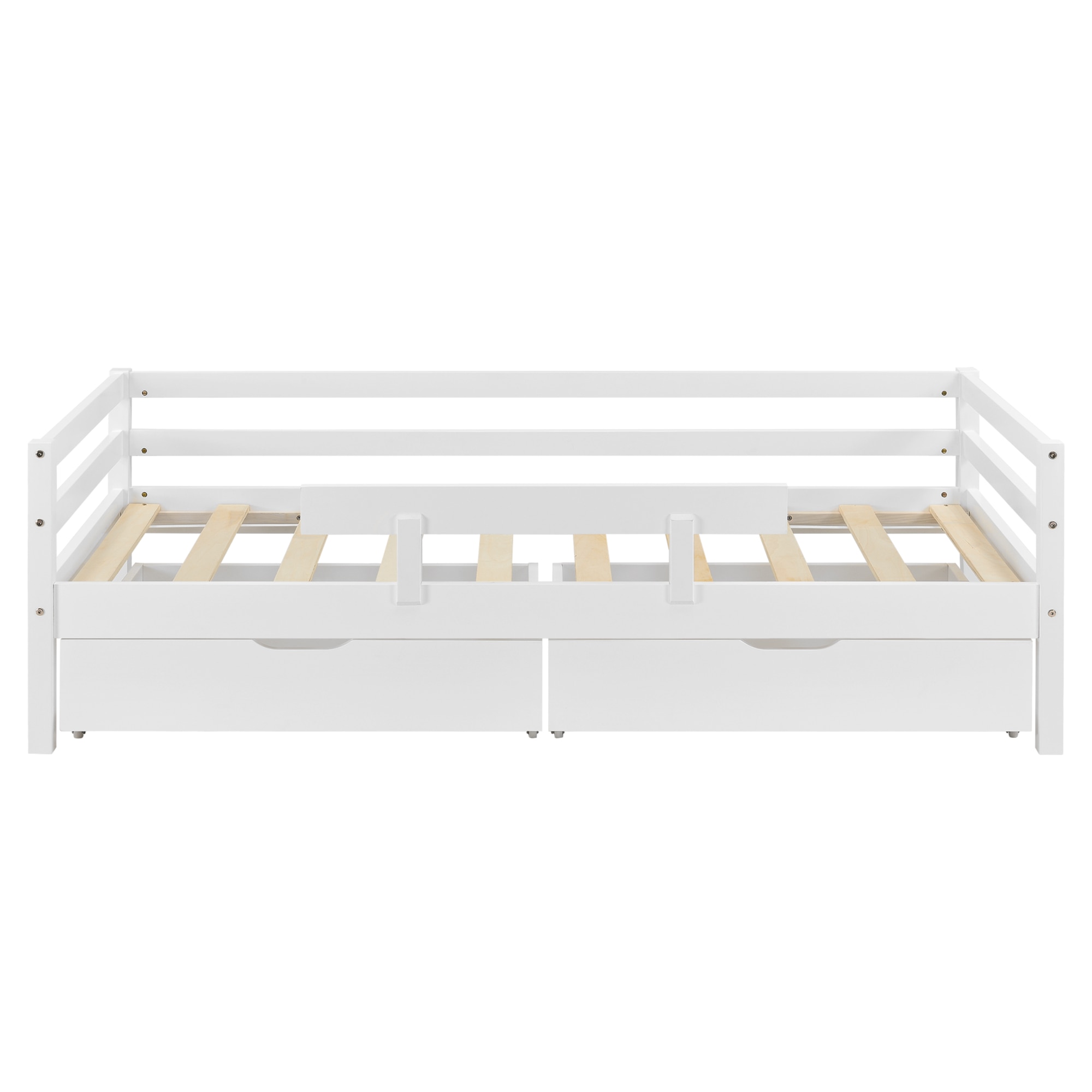 Pat copii cu sertare pentru lenjerie Reykholt H200, en.casa, 206 x 96 x 51,5 cm, lemn/furnir, alb